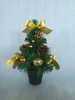 X'mas Green Mini Tree+flocking with basin +Gold ball/pine cone/Gold belt - 38