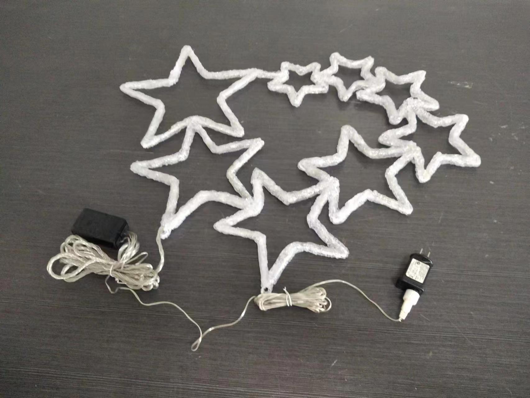 8 pcs brushed five-pointed stars with 128 white LED lights and an 8-function controller