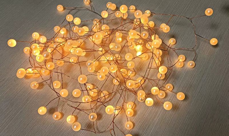 Pearl Firecracker-Shaped Copper Wire Light String with 150 LED Bulbs, 3cm Spacing, Vintage Bronze Tone, Scroll Packaging for Festive/Decorative Use
