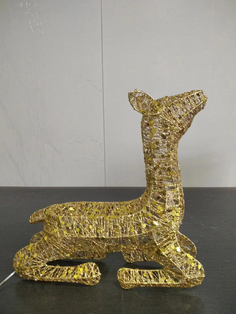 Golden cotton yarn sequin reindeer with 40 warm white LED lights