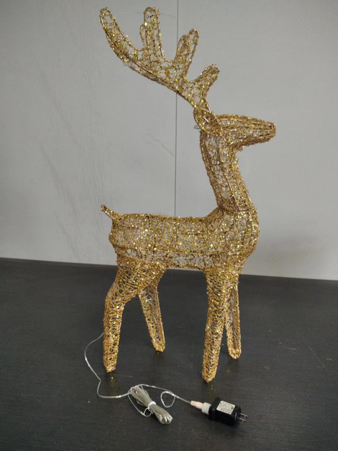 Golden fabric-wrapped sequin reindeer with 64 warm white LED lights
