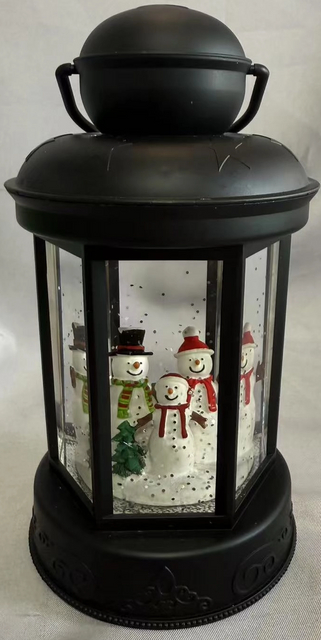Patterned small cylindrical lamp + 5 pcs snowman interior decorations
