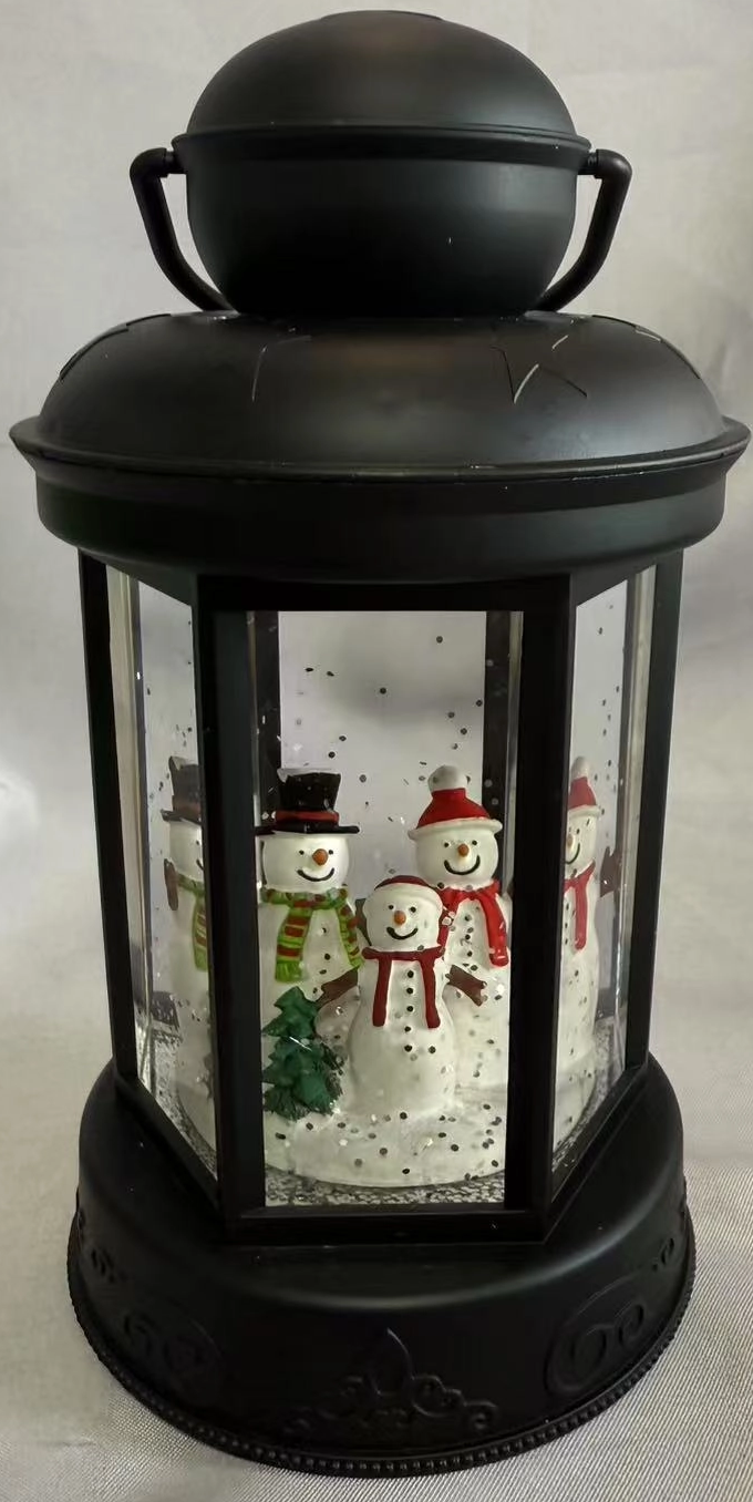 Patterned small cylindrical lamp + 5 pcs snowman interior decorations