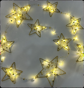 Star Light String & Wood Triangle Lamp