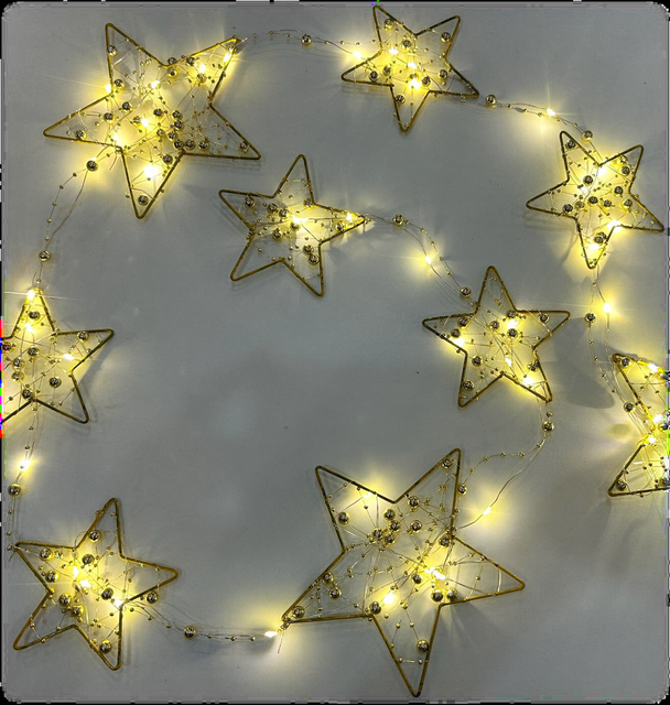 Star Light String & Wood Triangle Lamp