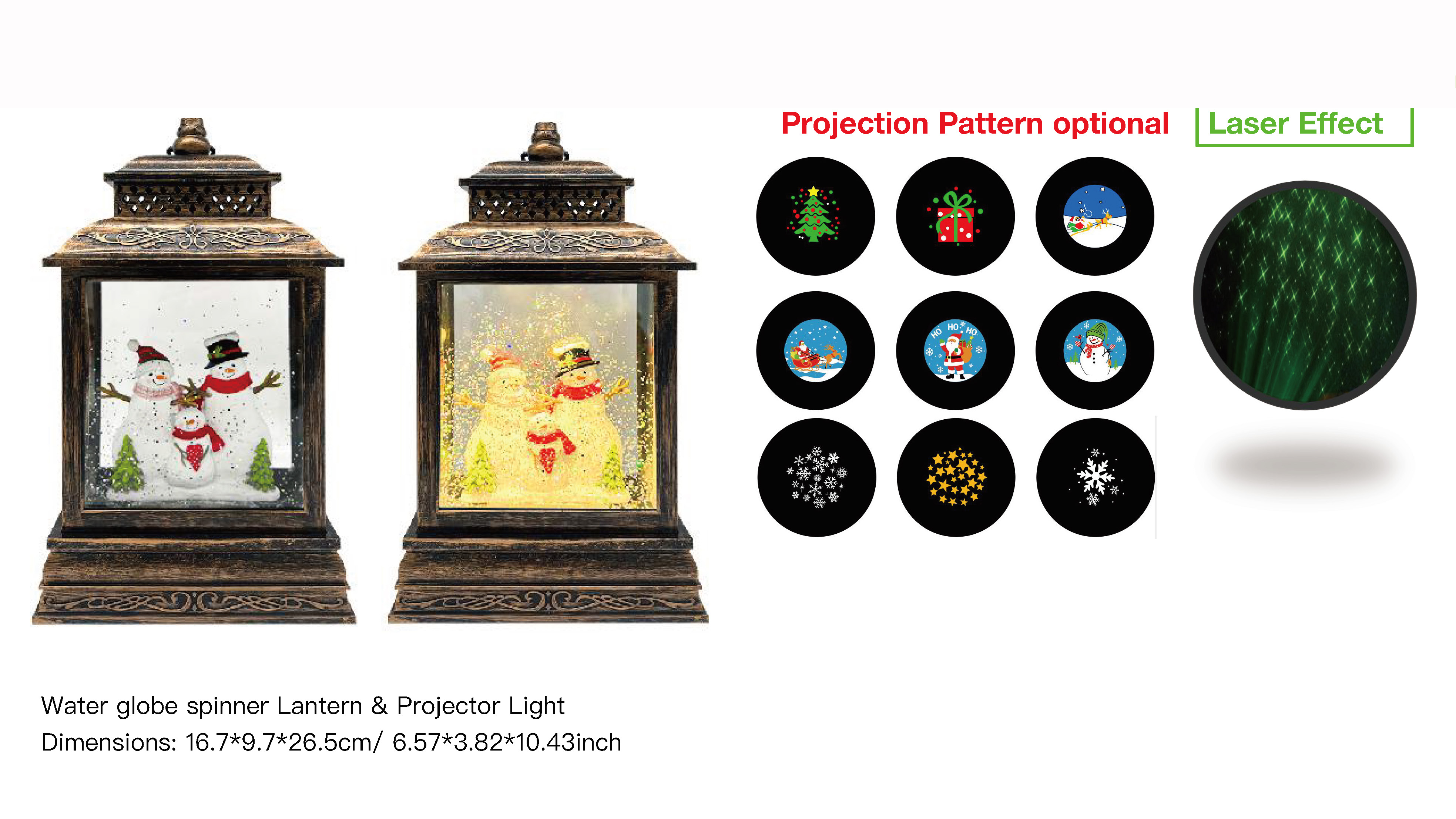 Acrylic Water globe spinner Lantern & Projector Light Snowmen Family SR - 12