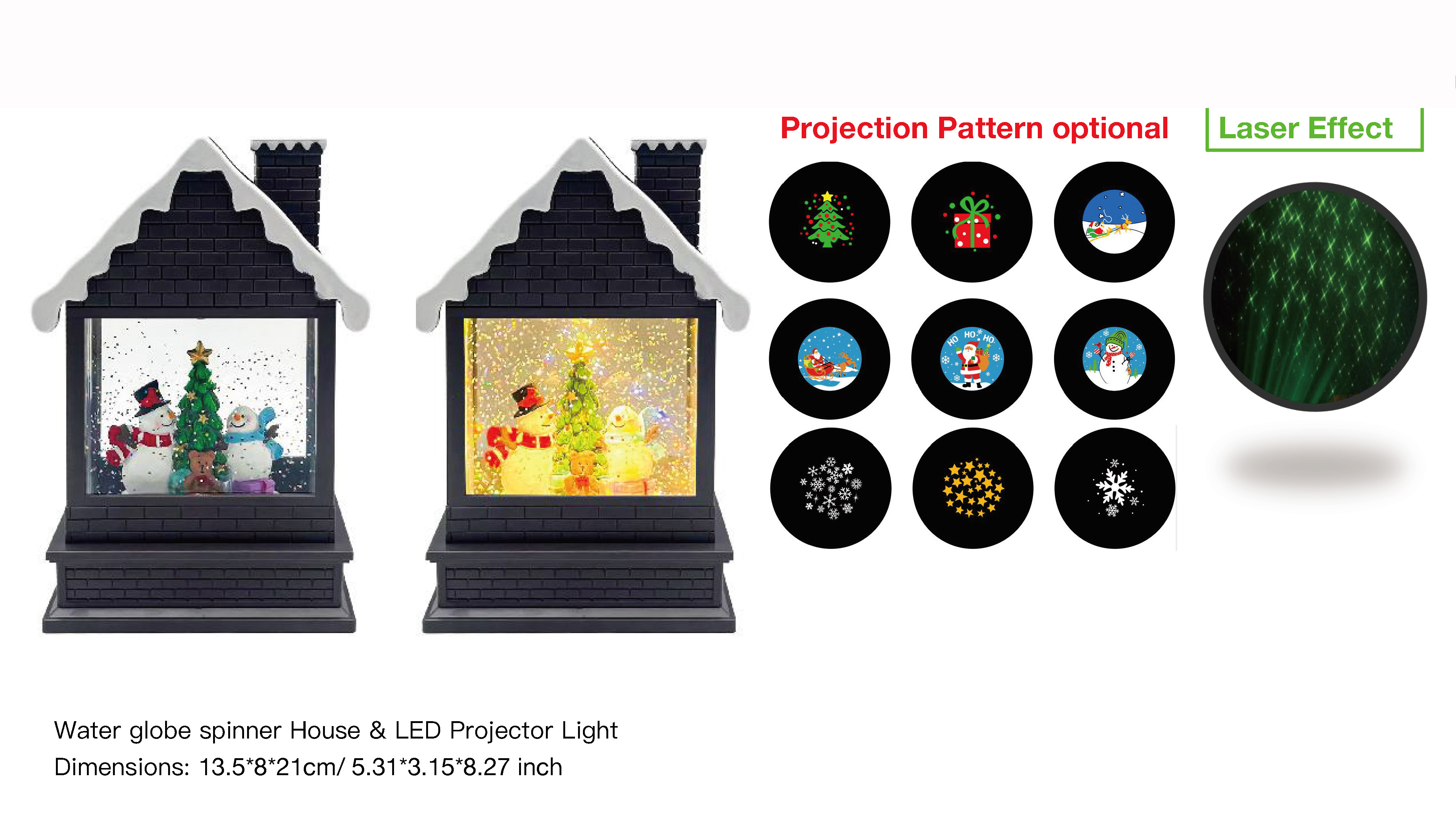 Acrylic Water globe spinner House & LED Projector Light Snowmen SR - 74