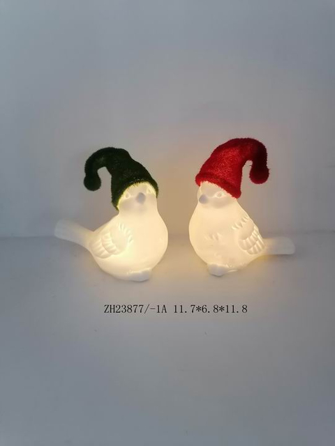 Porcelain Little Bird with Green / Red Hat - 1