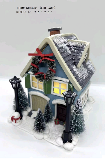 clay dough The little blue house is hanging with garlands - 24