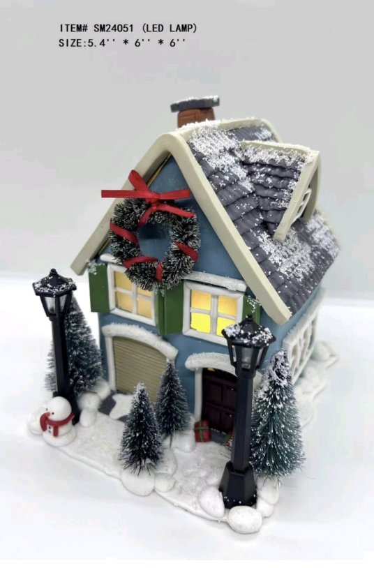 clay dough The little blue house is hanging with garlands - 24