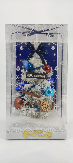 X'mas White Mini Tree + diff col. ball/snow flake/Blue belt - 26