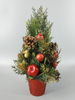 X'mas Green Mini Tree with basin + diff col. ball/pine cone - 14