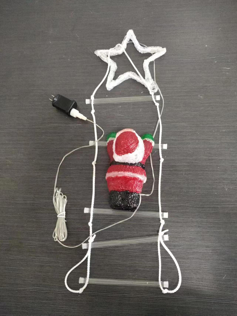 Brushed ladder-shaped string lights Santa Claus figurine + top-mounted 22cm-diameter five-pointed star with 32 white LED lights
