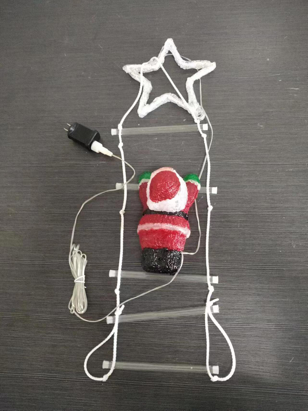 Brushed ladder-shaped string lights Santa Claus figurine + top-mounted 22cm-diameter five-pointed star with 32 white LED lights