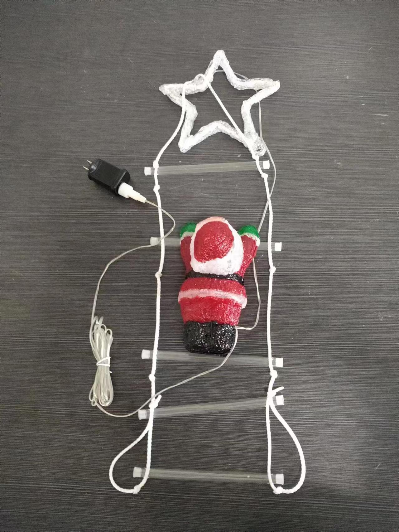 Brushed ladder-shaped string lights Santa Claus figurine + top-mounted 22cm-diameter five-pointed star with 32 white LED lights