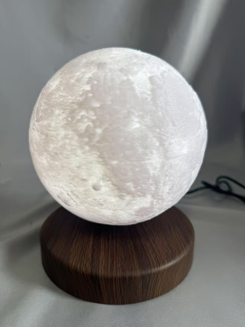 Dark Wood-Grain Base 10-Color Magnetic Levitation Full Moon Lamp - Natural ABS Log-Style Stand for Ethereal Ambient Lighting