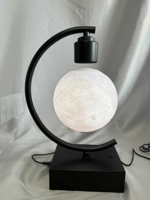 Black Base Magnetic Levitation 7-Color Crescent Moon Lamp with Bluetooth Speaker - Wireless Color-Changing Floating Light for Ambient Decor & Music Playback