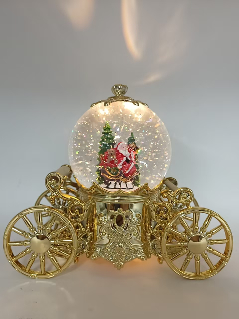 Gold Plated Pumpkin Carriage Lantern Whimsical Elderly & Bear Interior