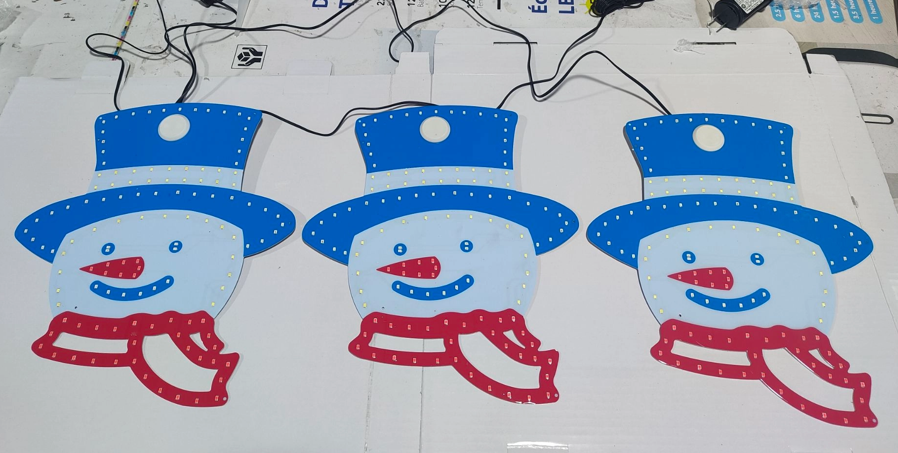Set of 3 Aluminum-Base Snowman Decorations - Each 27×30cmH with 375 LEDs (Blue/Red/White) for Vibrant Winter & Holiday Illumination