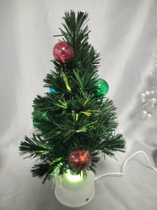40cm Green Fiber Optic Christmas Tree | 35 Flexible Branches with 6-Ball Fiber Tips | Mini RGB Rotating Base (12 LEDs, 7 Light Modes) | Built-in Music Player