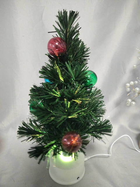 40cm Green Fiber Optic Christmas Tree | 35 Flexible Branches with 6-Ball Fiber Tips | Mini RGB Rotating Base (12 LEDs, 7 Light Modes) | Built-in Music Player