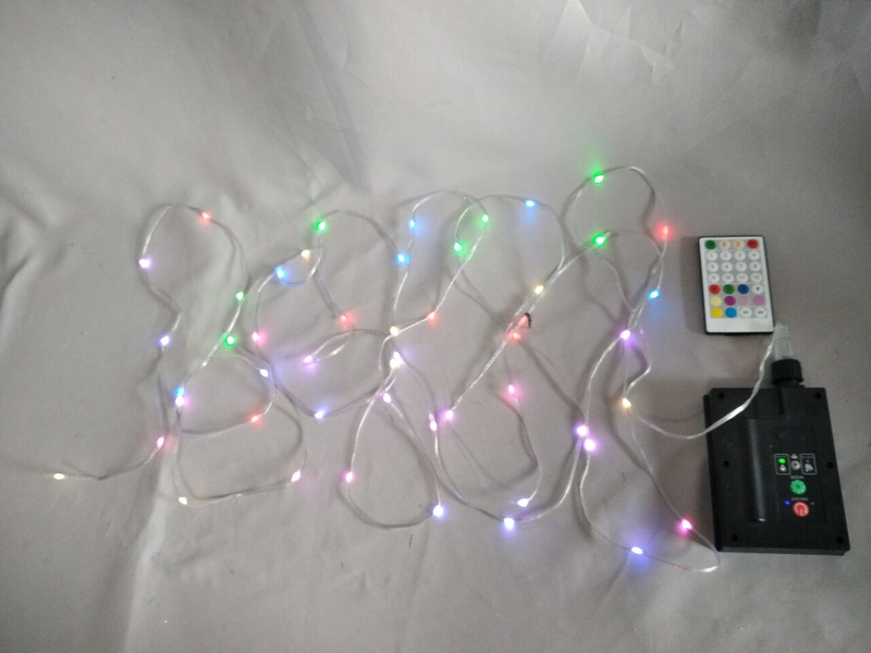 LED String Lights | 50 Pcs Color-Changing (RGB) Faceted Bulbs | 10cm Spacing | 2-Wire PVC-Coated Flexible Cable (IP65 Waterproof) | Solar-Powered (600mAh Rechargeable Battery) | 8 Light Modes