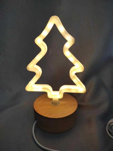 Wooden based Christmas tree shaped lamp