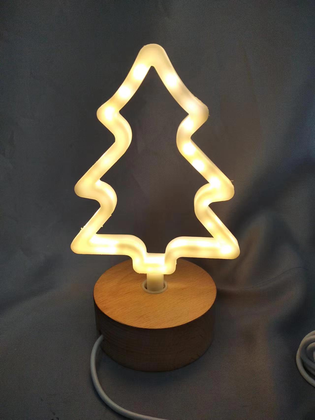 Wooden based Christmas tree shaped lamp