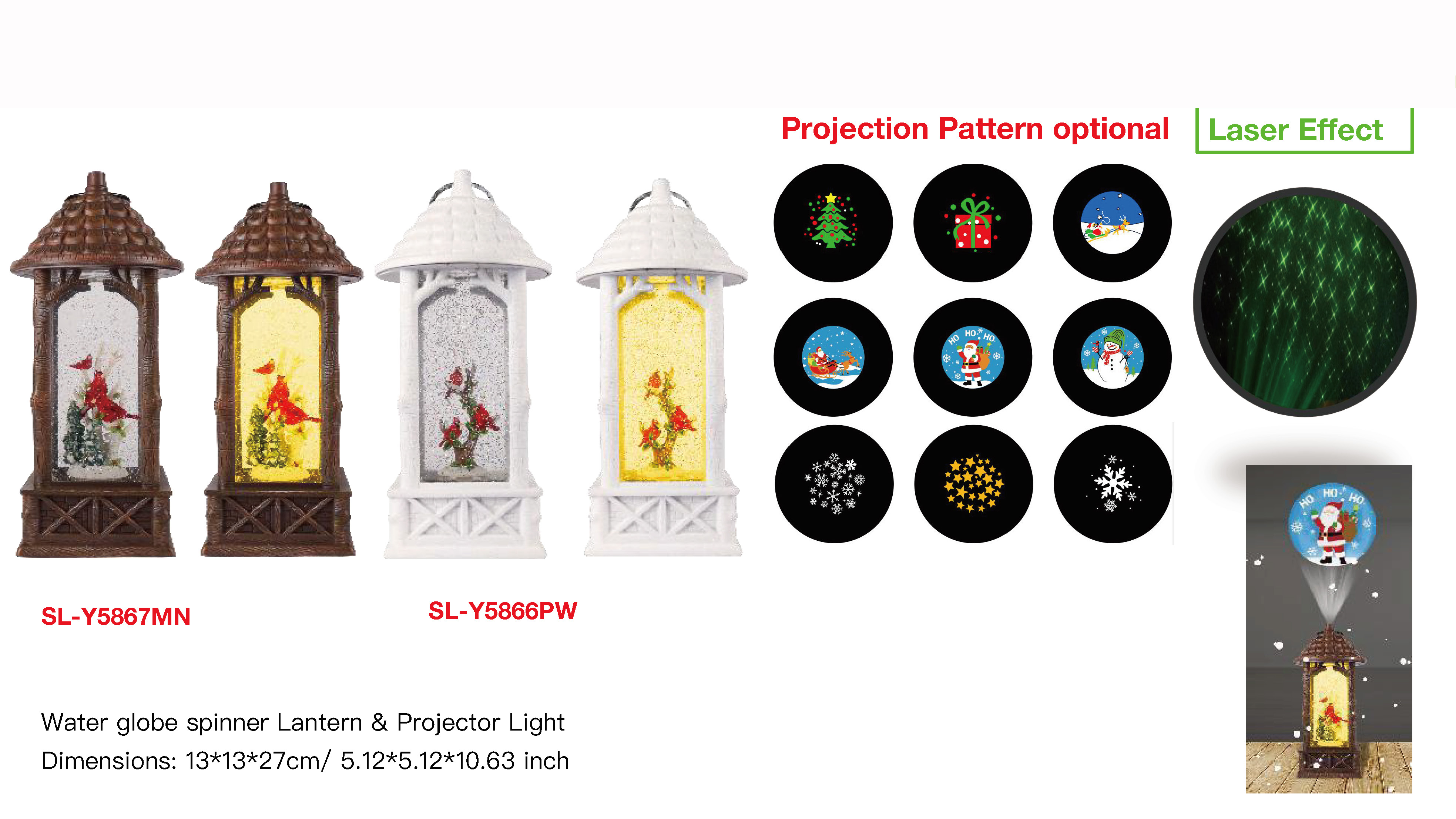 Acrylic Water globe spinner Lantern & Projector Light Three Red Birds SR - 43