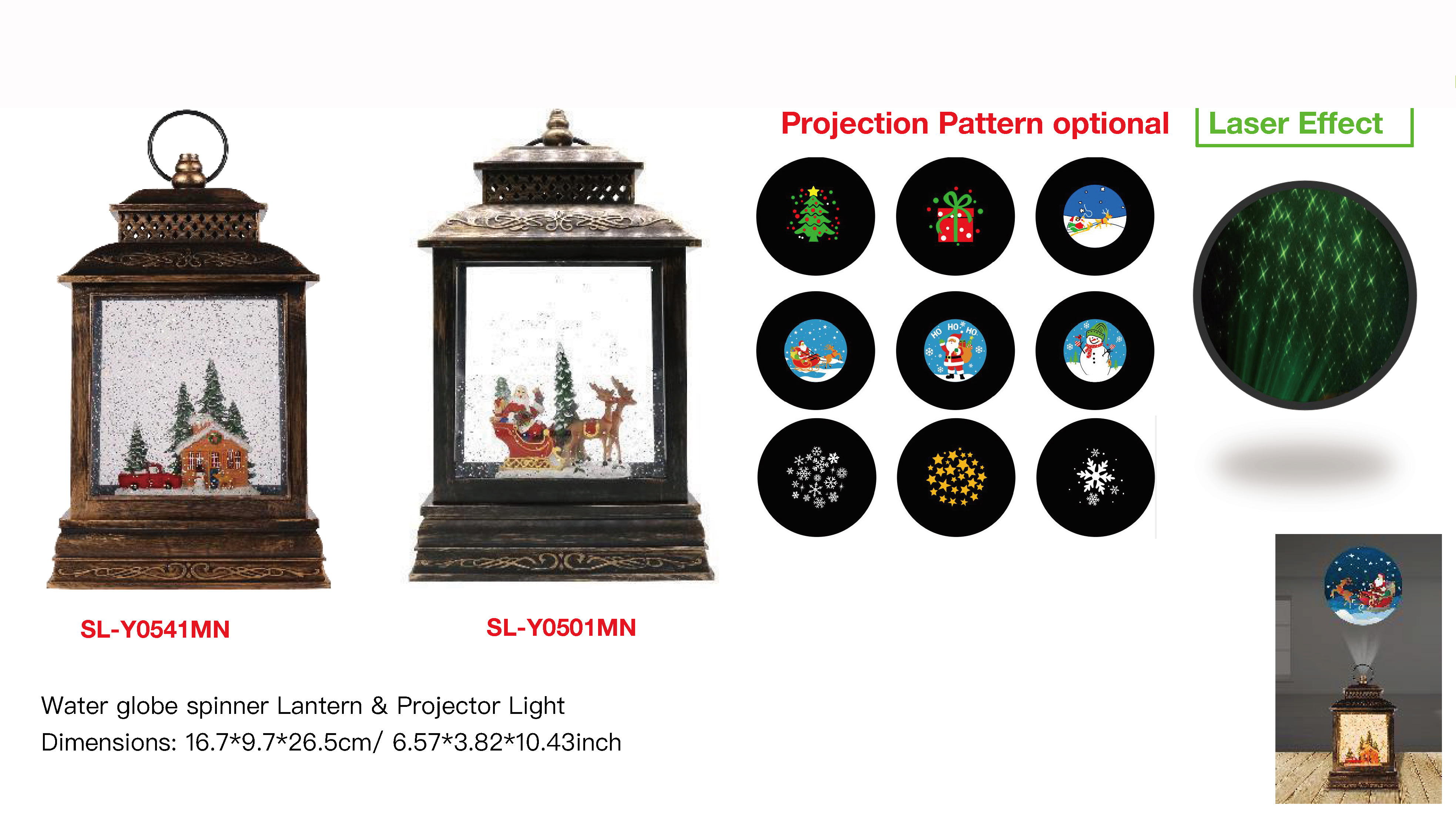 Acrylic Water globe spinner Lantern & Projector Light Car & House / Santa Claus & Reindeer SR - 20