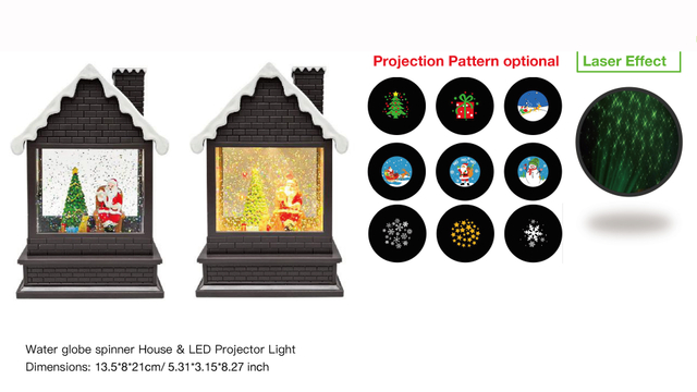 Acrylic Water globe spinner House & LED Projector Light Santa Claus & Tree SR - 71