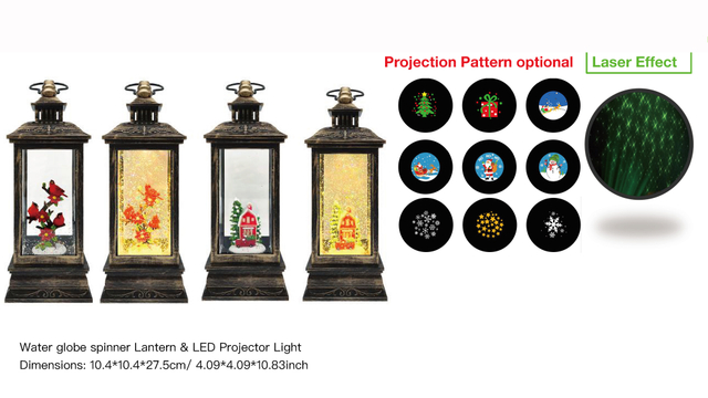 Acrylic Water globe spinner Lantern & LED Projector Light Three Red Birds / Red House SR - 47