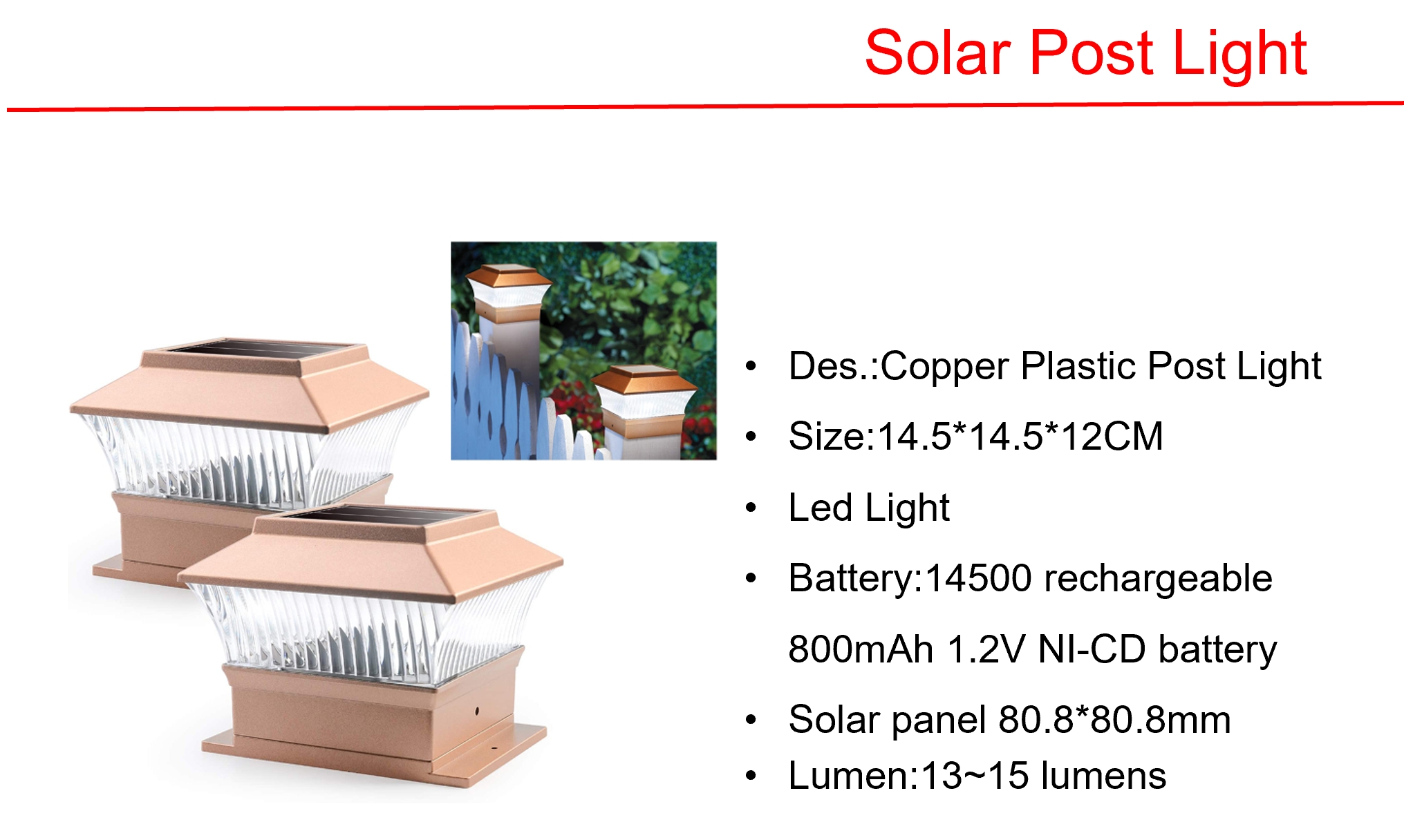 Solar LED Copper Plastic Post & address Sign Lights
