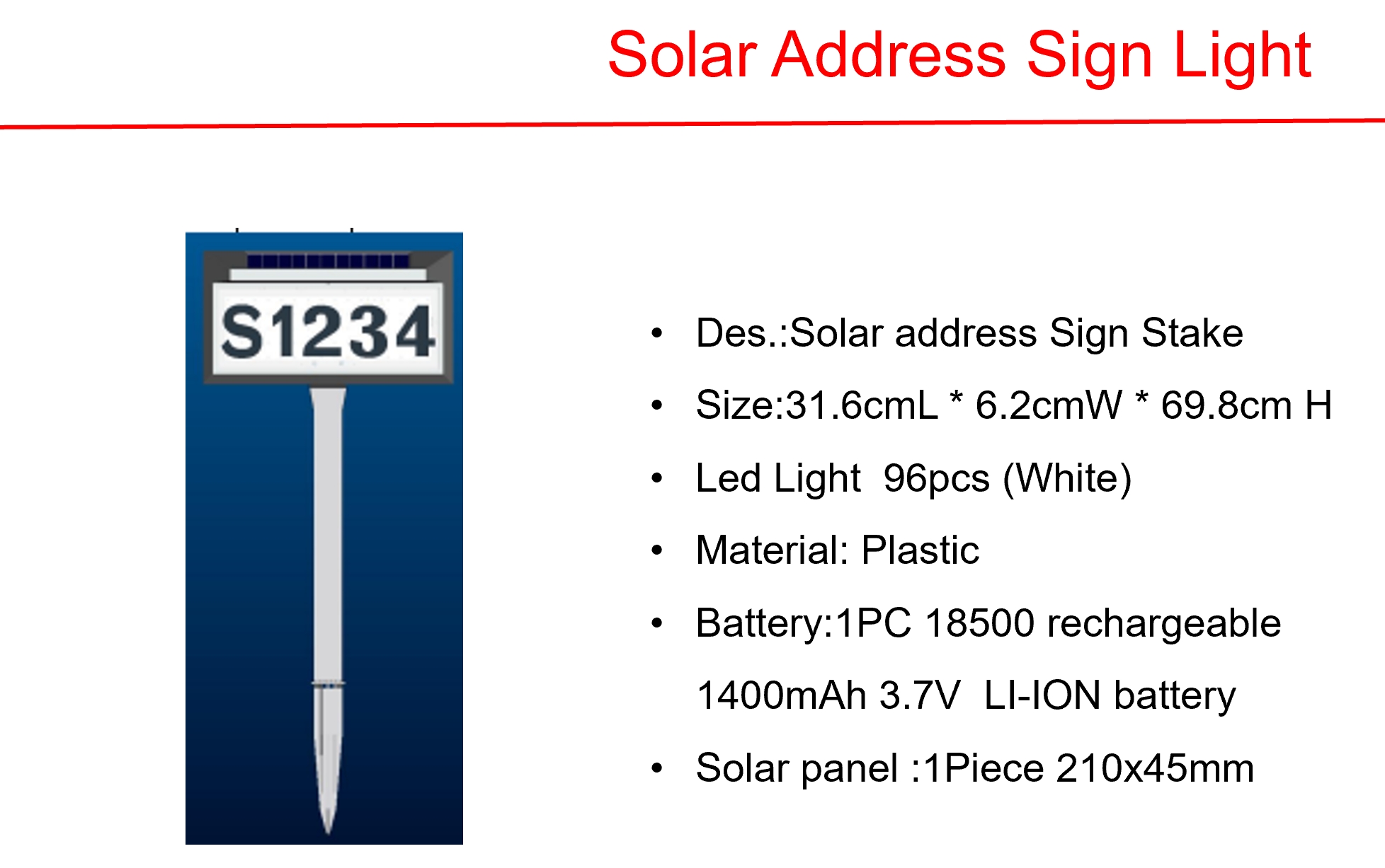 Solar LED post Light & address Sign Stake Lights