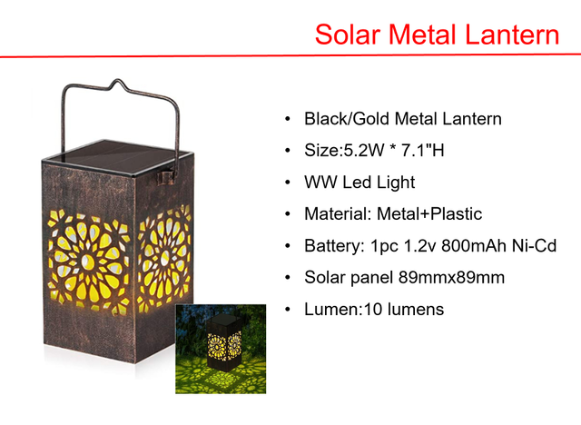 Solar LED Sqaure Wall & Black/Gold Metal Lantern Lights