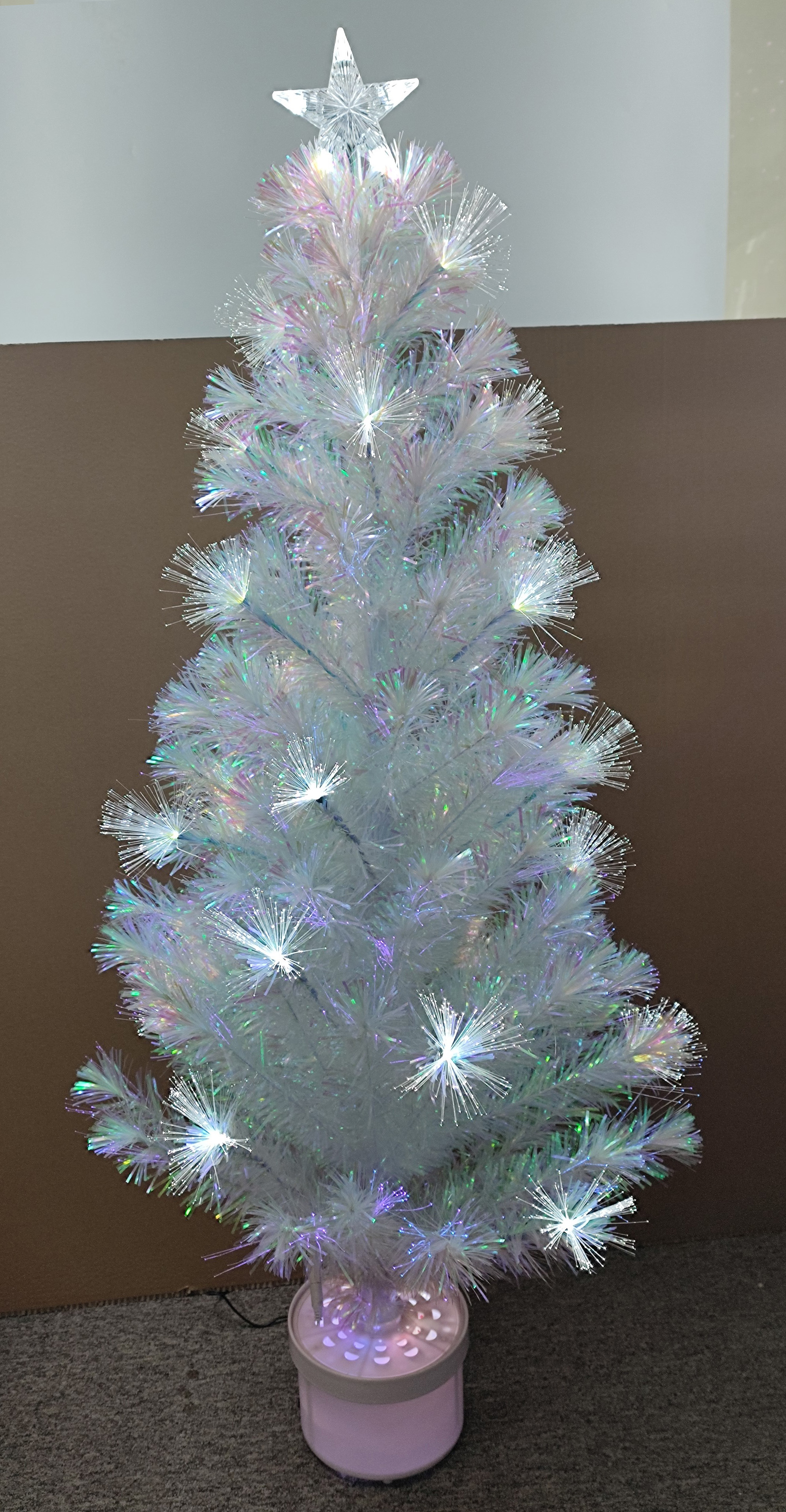 X'mas White color Crystal Fiber tree +top star with round basin - 17