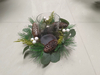 candle holder pine cone with snow & green leaves white balls - 3