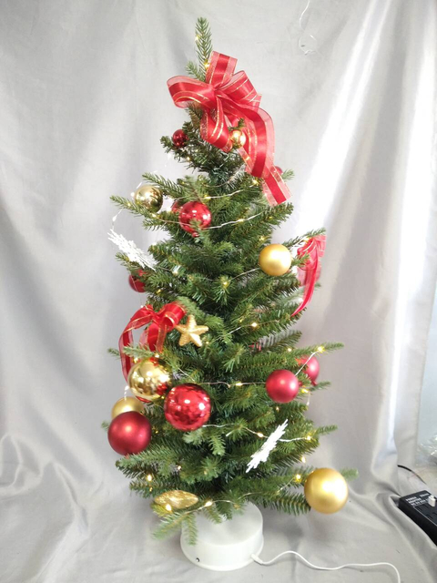 90cm Rotating Green Artificial Christmas Tree with LED Lights