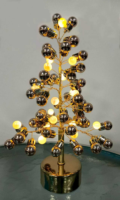 28cm Electroplated Ball Bubble Christmas Tree Lamp with Champagne Gold Base, 3×AA Battery-Powered, Elegant Holiday/Home Decorative Lighting