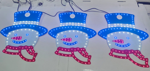 Set of 3 Aluminum-Base Snowman Decorations - Each 27×30cmH with 375 LEDs (Blue/Red/White) for Vibrant Winter & Holiday Illumination