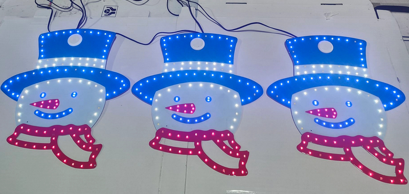 Set of 3 Aluminum-Base Snowman Decorations - Each 27×30cmH with 375 LEDs (Blue/Red/White) for Vibrant Winter & Holiday Illumination