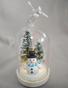 Enchanted Glass Dome Christmas Tree & Snowman Ornament with 10-LED Copper Wire Warm White Lights | Hand-Blown Glass Snow Globe Style Decor