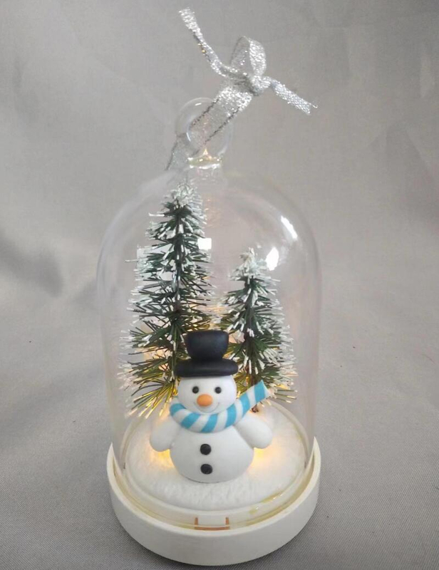 Enchanted Glass Dome Christmas Tree & Snowman Ornament with 10-LED Copper Wire Warm White Lights | Hand-Blown Glass Snow Globe Style Decor