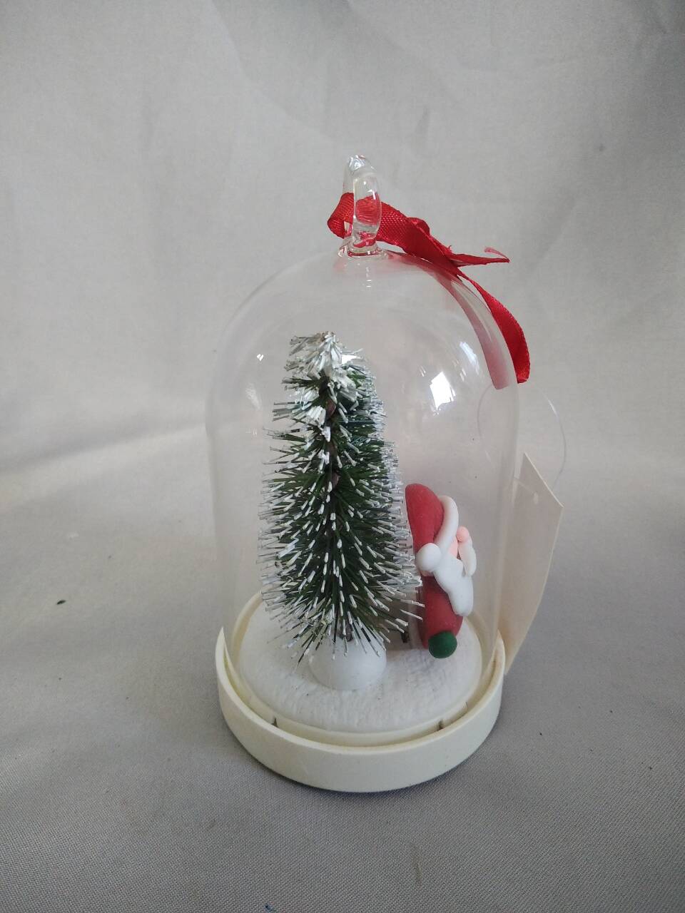 Enchanted Glass Dome Christmas Tree & Santa Ornament with 10-LED Copper Wire Lights | 4:1 Blinking Mode Warm White Glow | LR44 Battery Powered