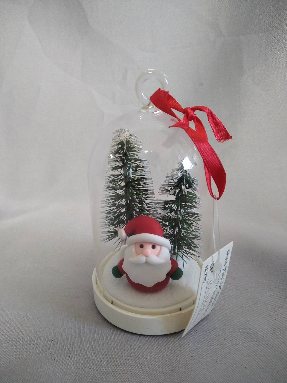 Enchanted Glass Dome Christmas Tree & Santa Ornament with 10-LED Copper Wire Lights | 4:1 Blinking Mode Warm White Glow | LR44 Battery Powered