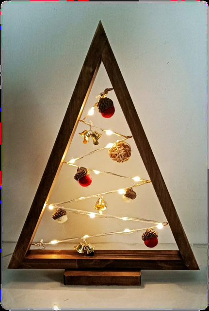 Star Light String & Wood Triangle Lamp