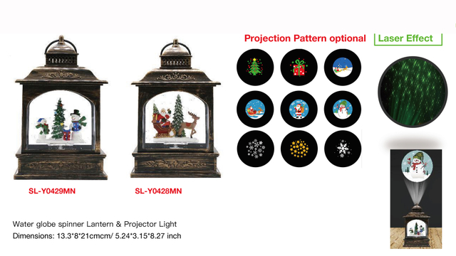 Acrylic Water globe spinner Lantern & Projector Light Snowmen & Gifts / Santa Claus & Reindeer SR - 36