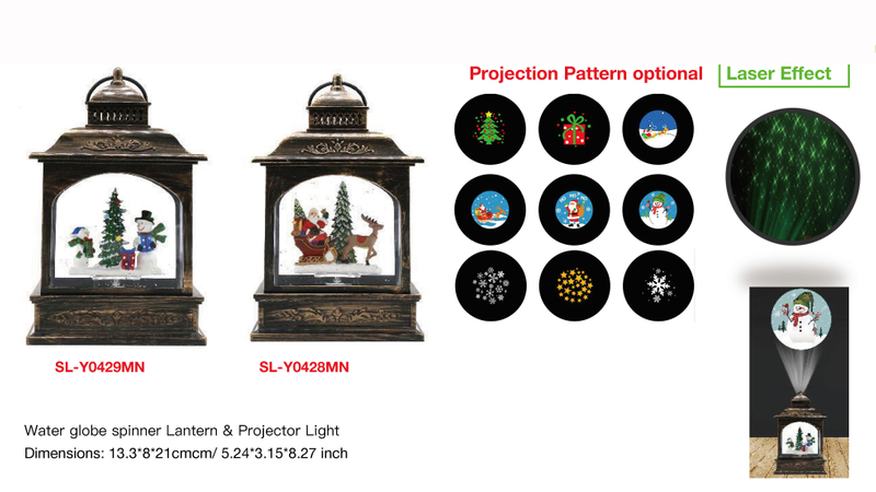 Acrylic Water globe spinner Lantern & Projector Light Snowmen & Gifts / Santa Claus & Reindeer SR - 36