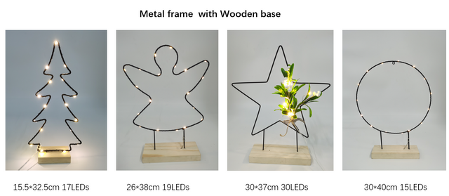Metal frame w/wooden lights
