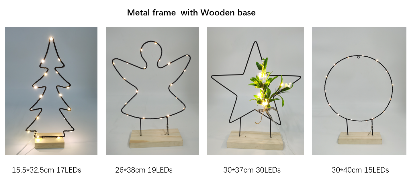 Metal frame w/wooden lights
